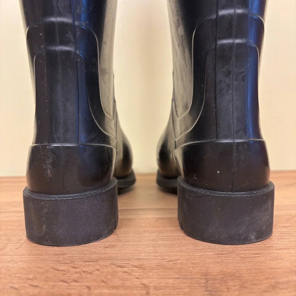 BURBERRY Crosshill Heart Check Rain Boots In Black‎ Women Size 40 Outdoor Rubber